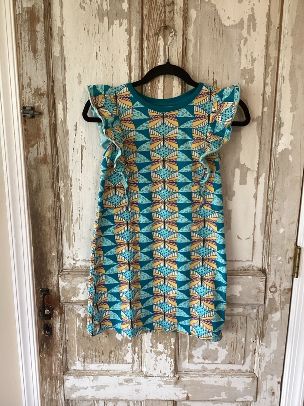 Tea Collection Girls Geometric Butterfly A Line Dress Sleeveless Ruffle Size 12